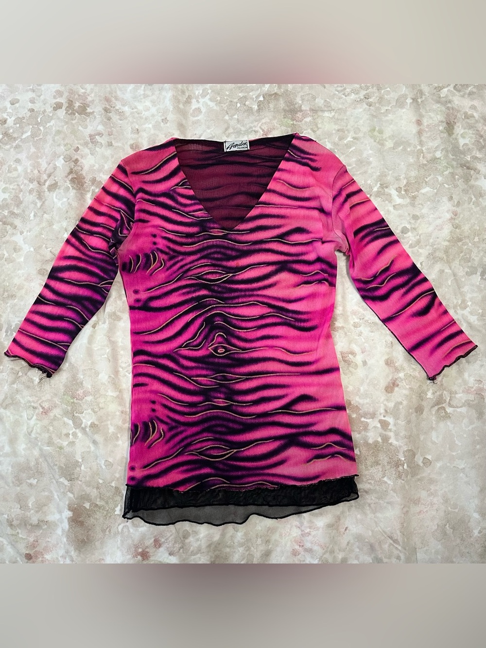 Magenta Zebra-Print V-Neck Long Sleeve Top